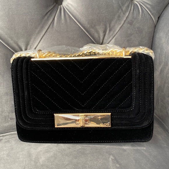 **NWT **ALDO Black Velvet Gold Hardware Evening Shoulder Crossbody Bag - Picture 1 of 8